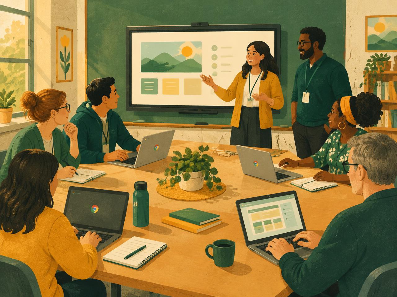 Teachers and IT staff collaborating
